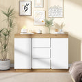 Meuble de rangement gris clair style moderne 2 portes et 3 tiroirs