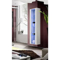 Malin, presentoir vitre gris en bois avec etageres