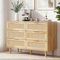 Commode beige en bois massif et rotin robuste