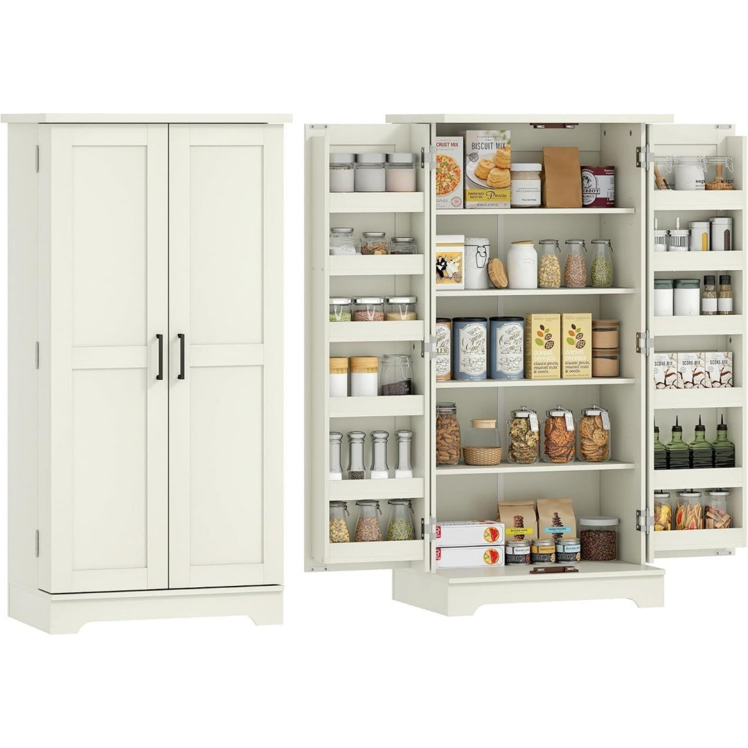 Enfilade gris clair 5 etageres reglables, bois ingenierie et finition rustique