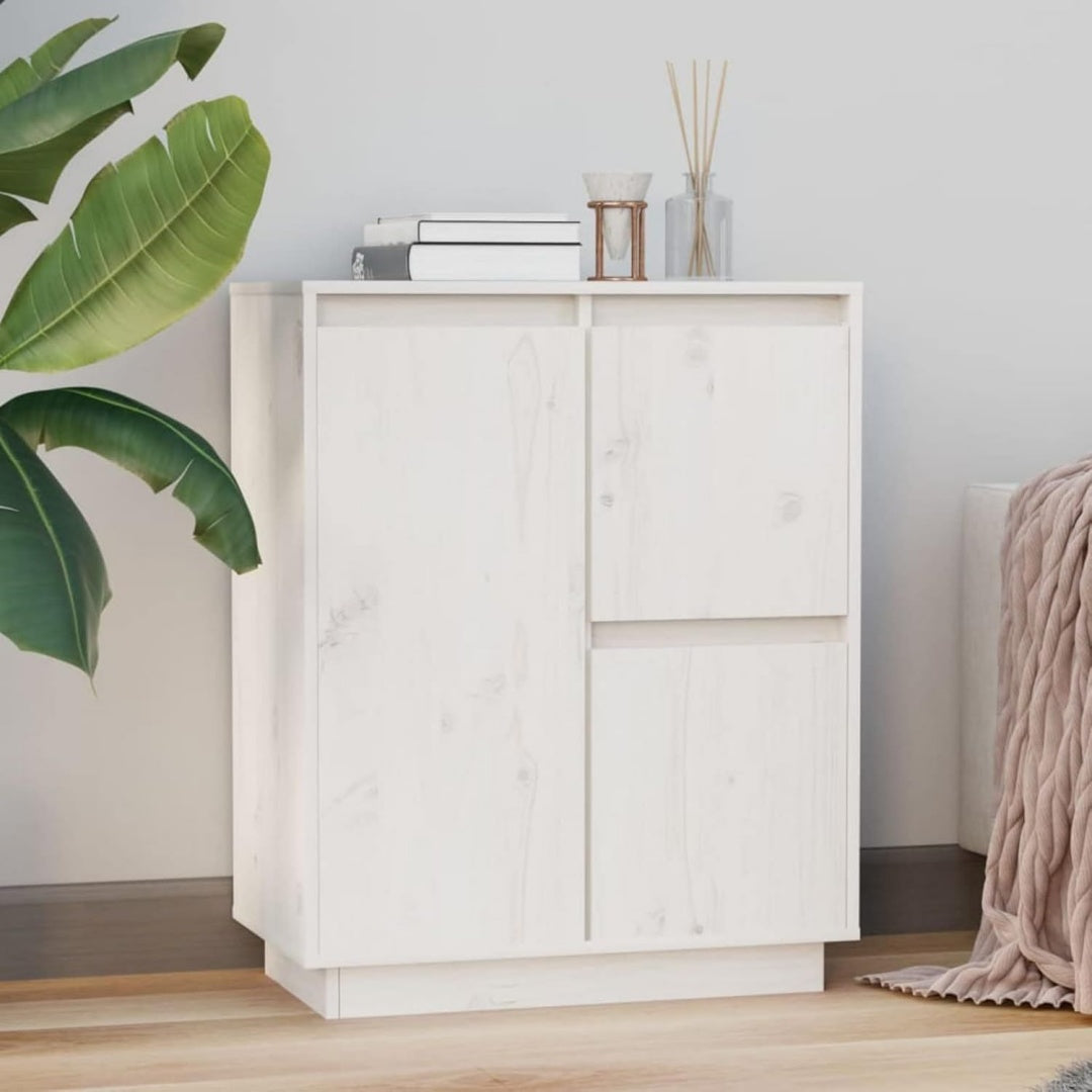 Buffet en bois massif, trois portes finition gris clair