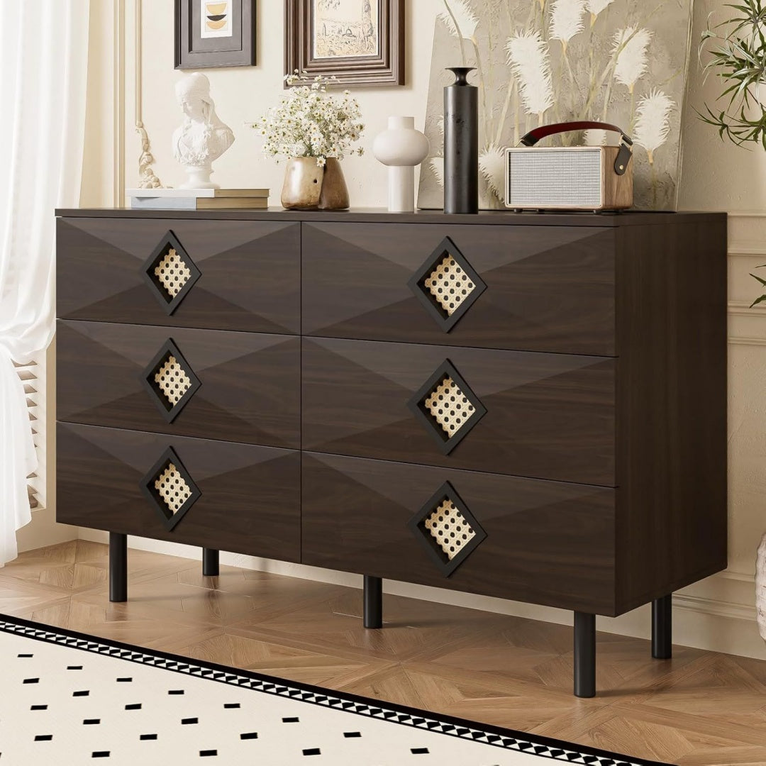 Buffet en MDF et rotin bordeaux