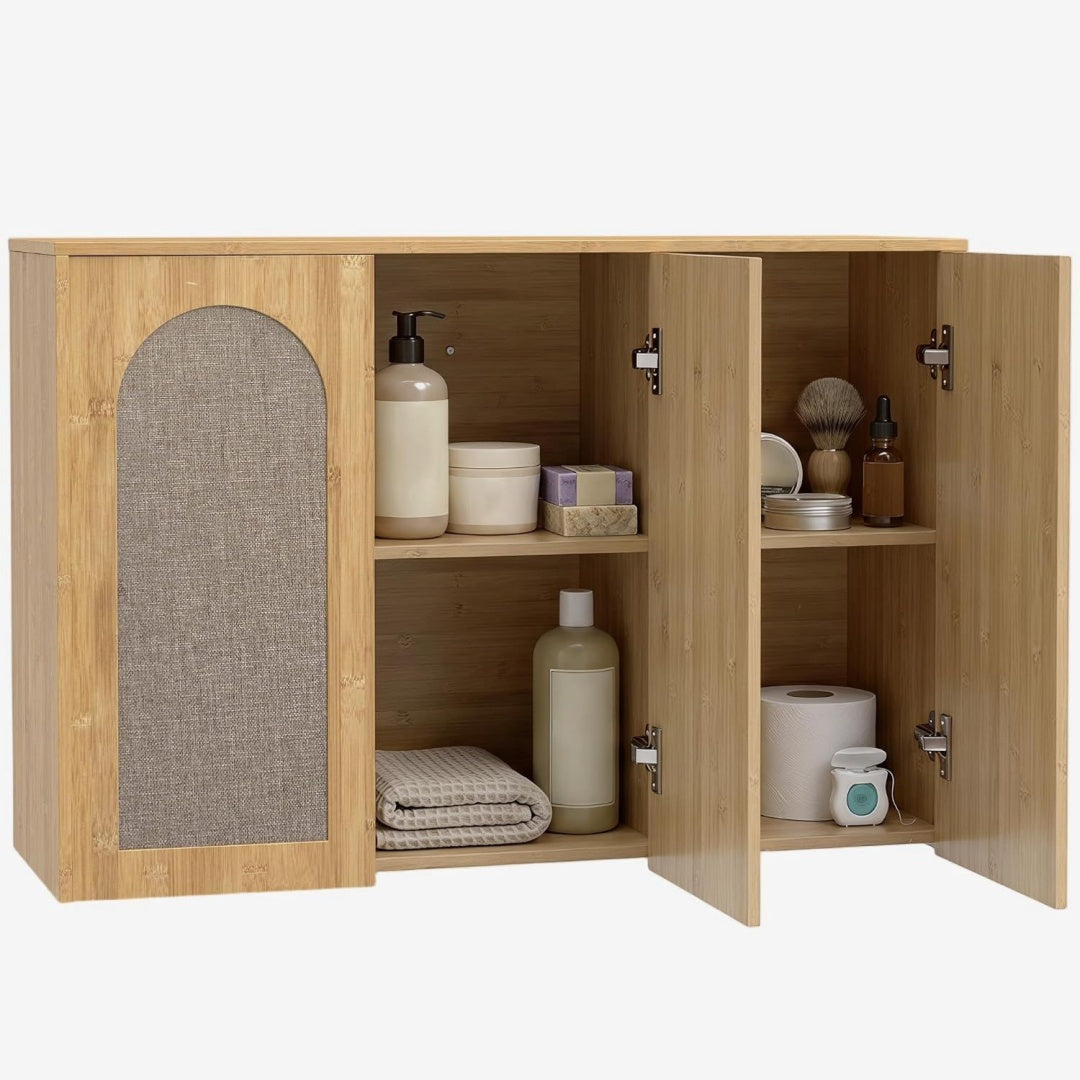 Meuble suspendu etageres reglables marron 3 portes
