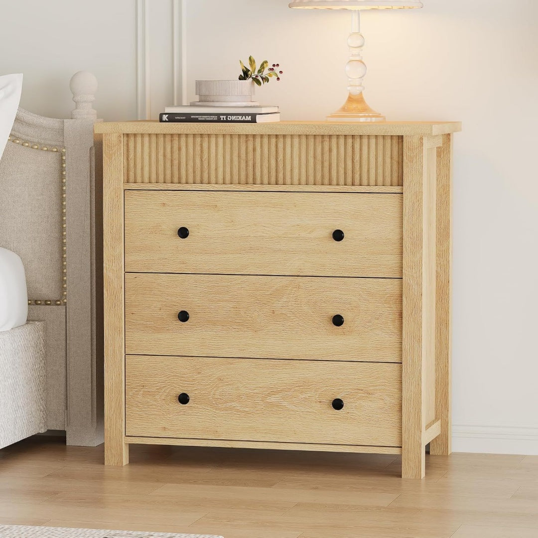 Chiffonnier finition tissu beige touche moderne
