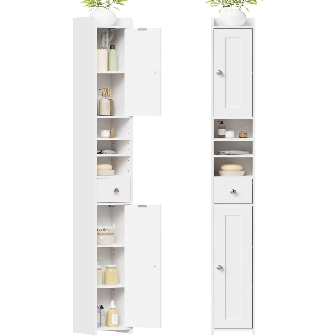 Colonne de rangement gris clair style moderne 1 tiroir et 5 etageres