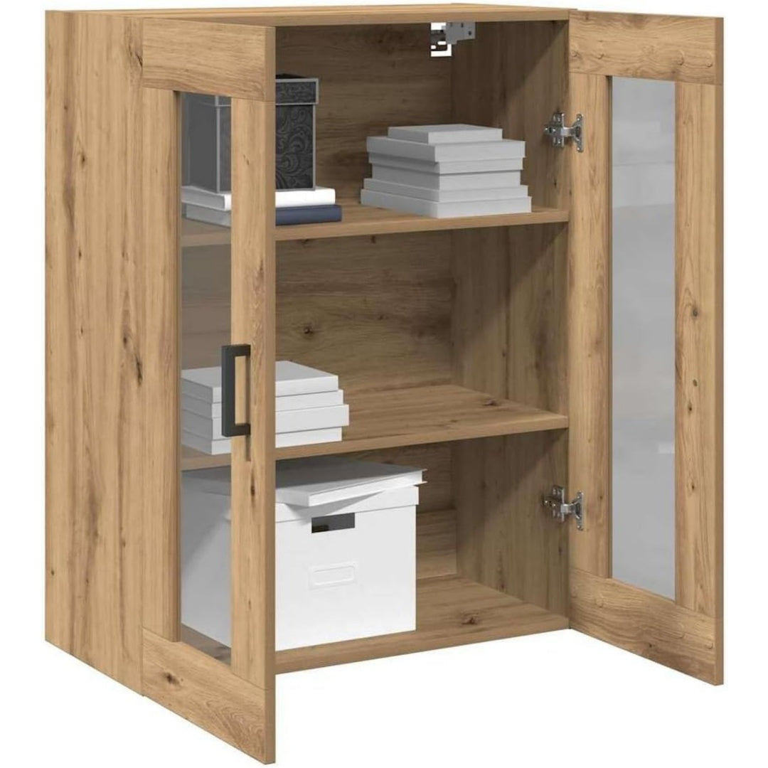 Credence marron en bois, etageres+ 2 portes
