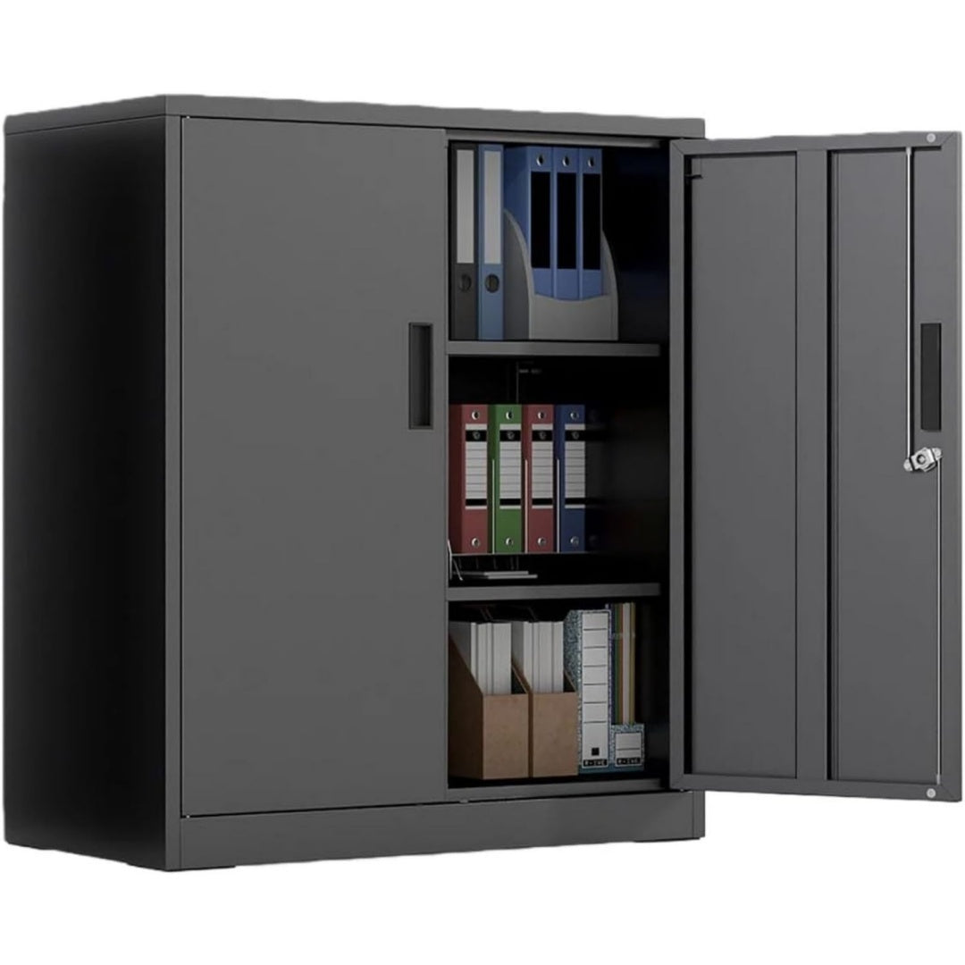 Meuble de rangement gris fonce structure en acier pour le salon