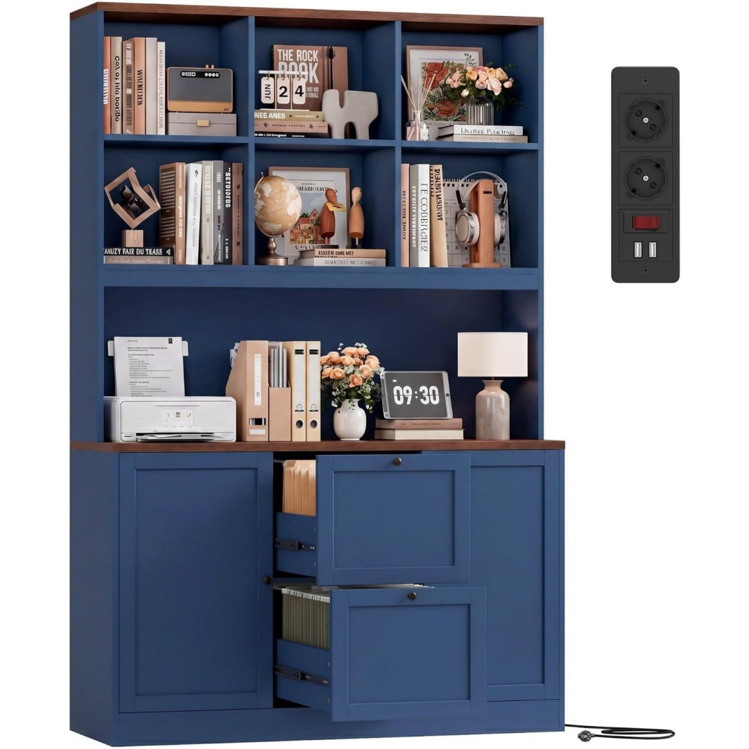 Bibliotheque installation murale bleu fonce 116 x 40 x 182 cm