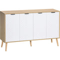 Credence aspect naturel en bois ingenierie gris clair a 4 portes