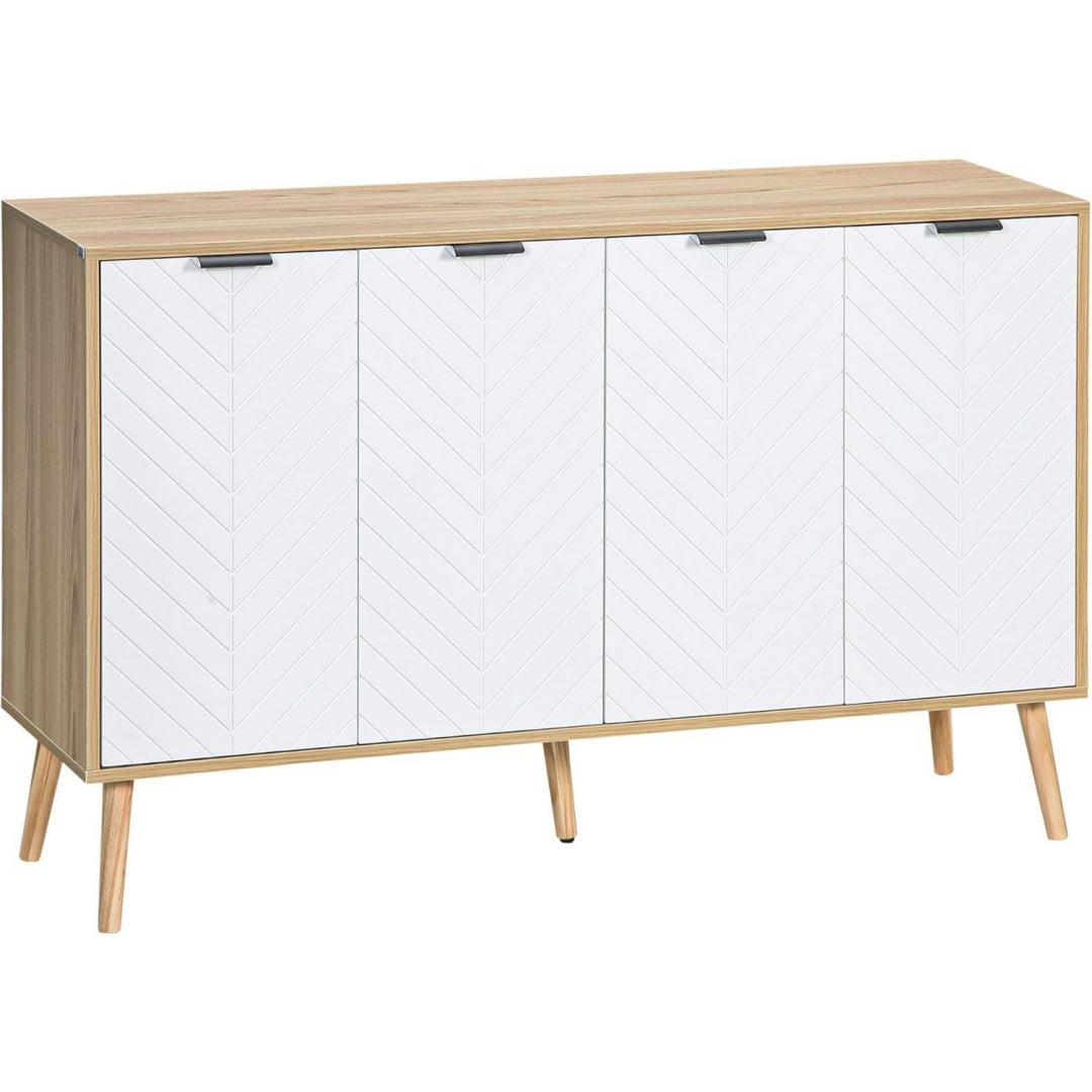 Credence aspect naturel en bois ingenierie gris clair a 4 portes