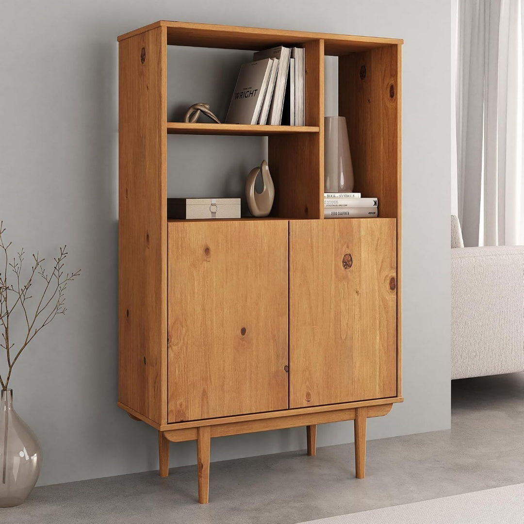 Buffet haut gris rangement optimise 2 portes 80 x 133 x 37 cm
