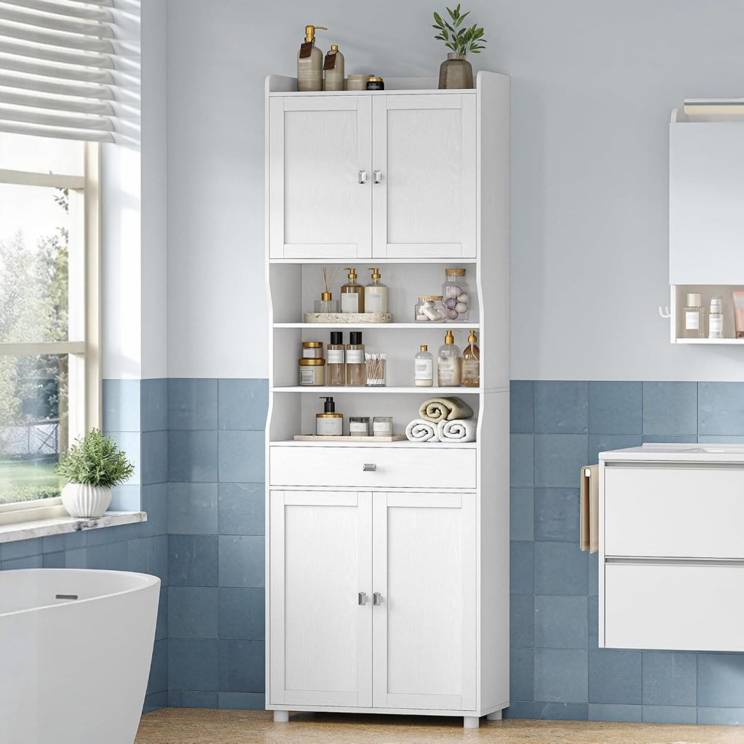 Colonne haute gris clair a 4 portes 1 tiroir, design moderne