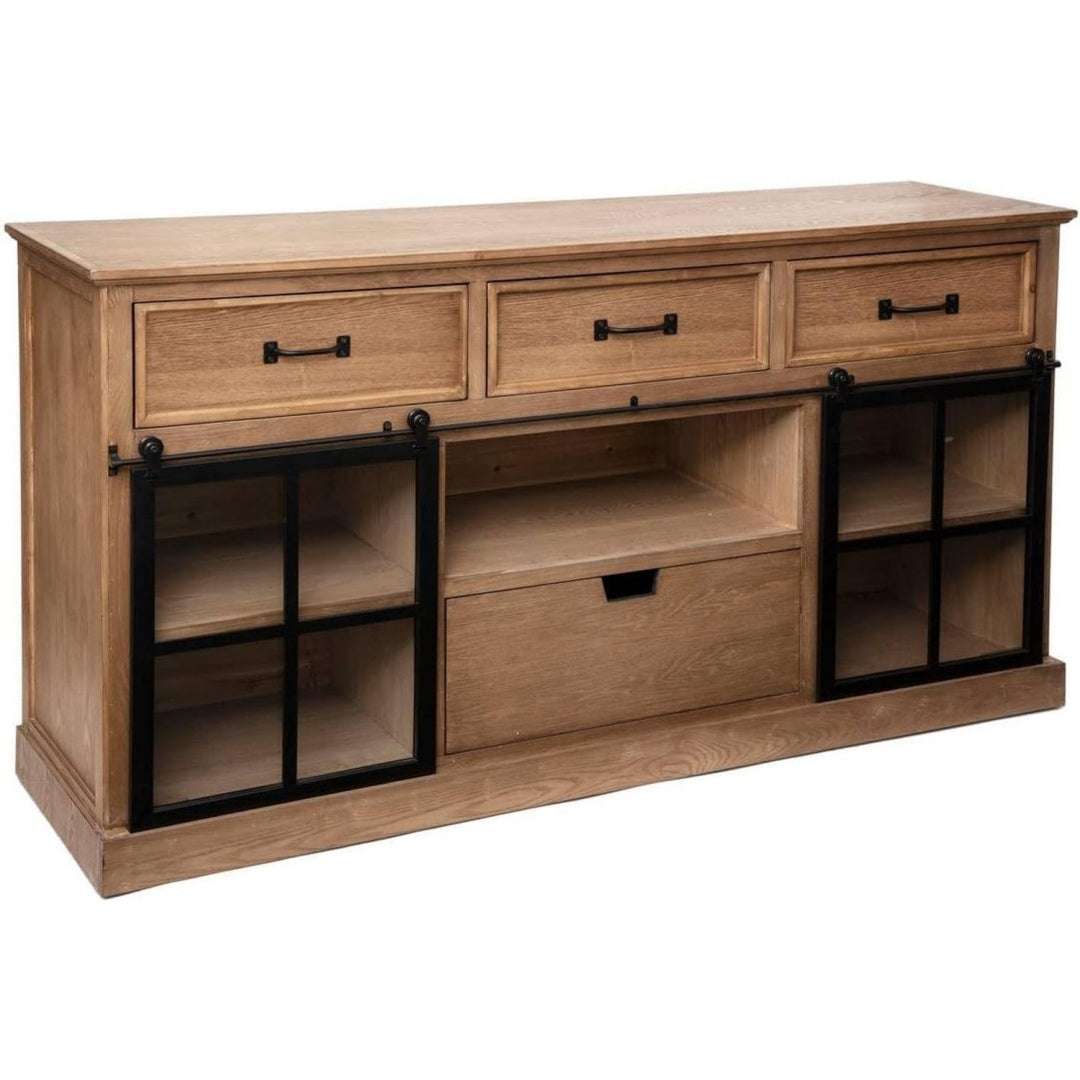 Enfilade marron metal a 2 portes 4 tiroirs 1 etagere