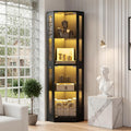 Vitrine d'exposition gris clair 4 etageres, style contemporain verre pour salon
