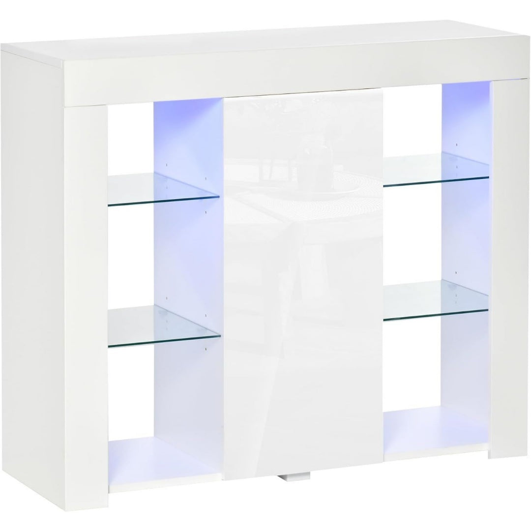Buffet en verre et panneau de particules avec un eclairage LED integre