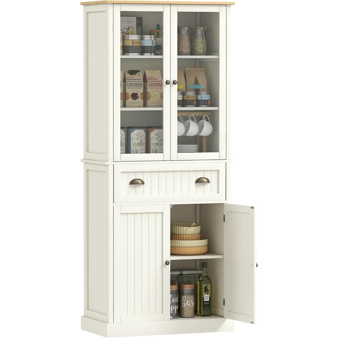 Rangement gris clair portes vitrees, enfilade a 2 portes 1 tiroir