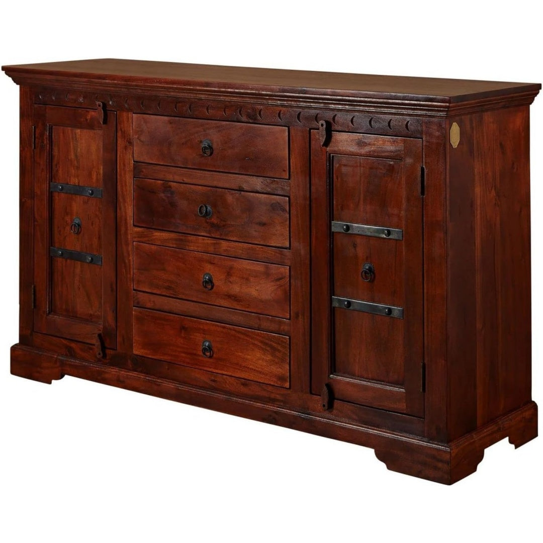 Atout bois massif, meuble de rangement bordeaux en bois 4 tiroirs